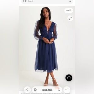 Lulus Fabulous Dedication Navy Blue Swiss Dot Mesh Midi Dress NWT Size M